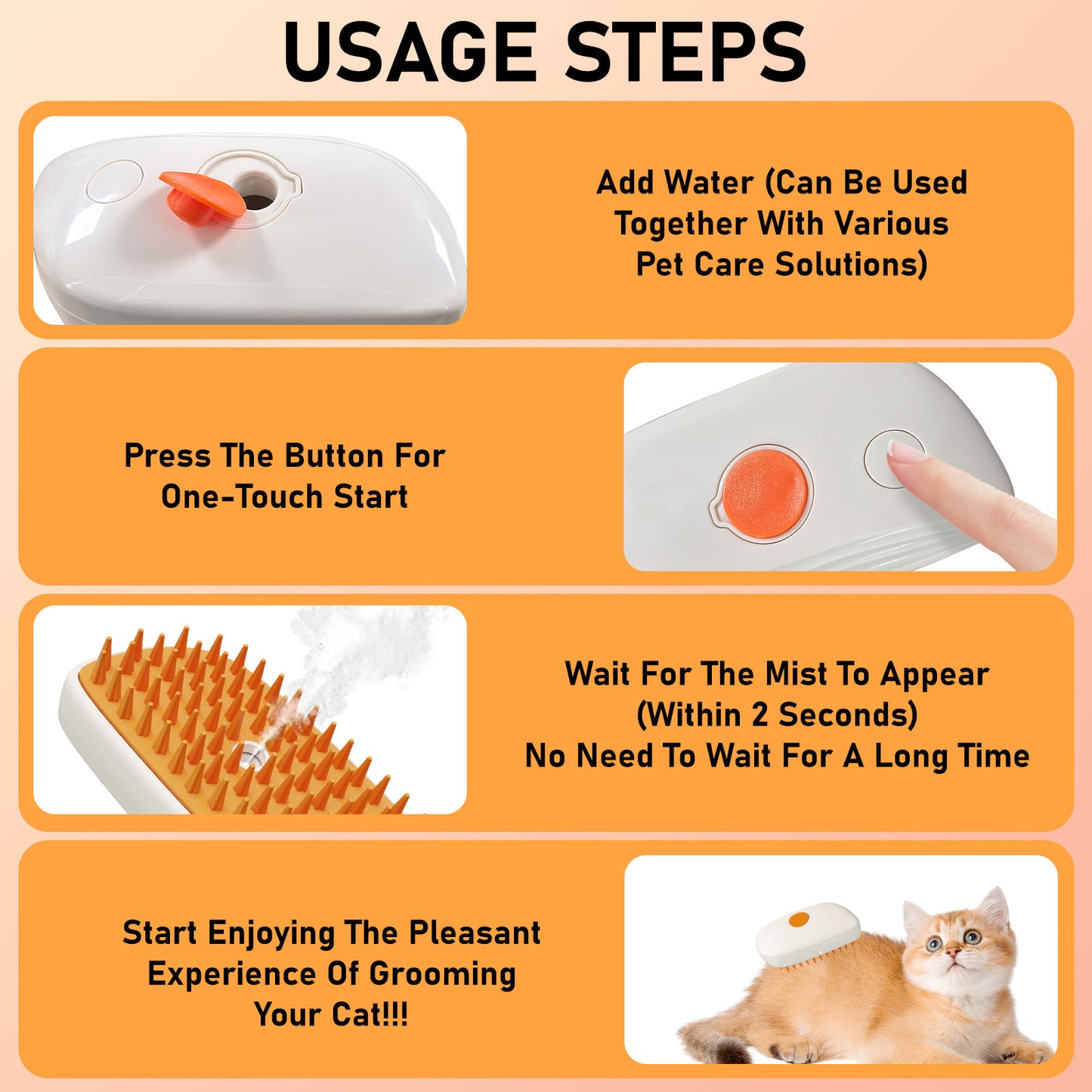 4-in-1 Cat Steam Grooming Brush | Anti-Static & Hair Removal Tool