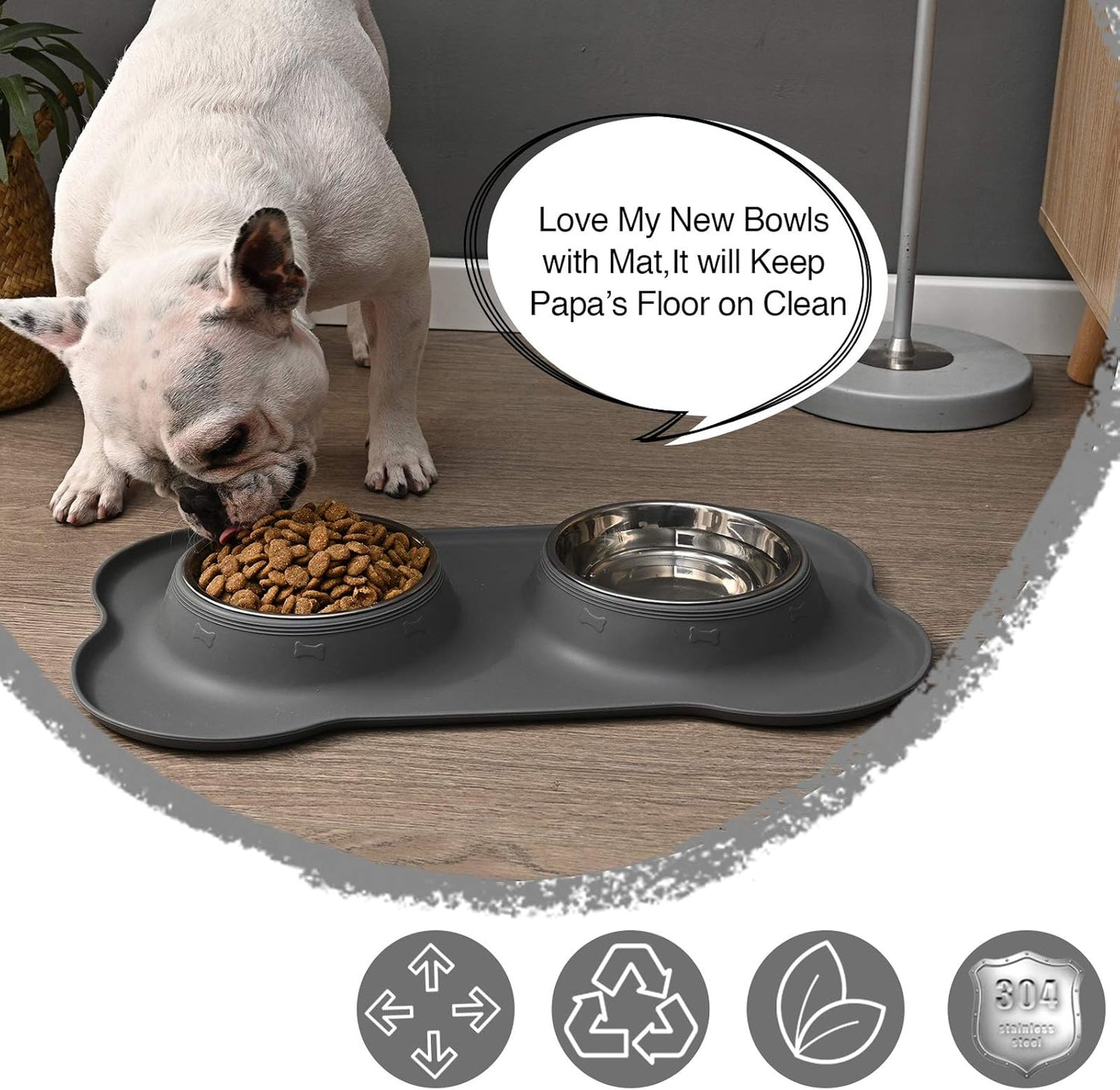 Dog Bowls 2 Stainless Steel Bowl for Pet Water and Food Feeder with Non Spill Skid Resistant Silicone Mat for Pets Puppy Small Medium Cats Dogs