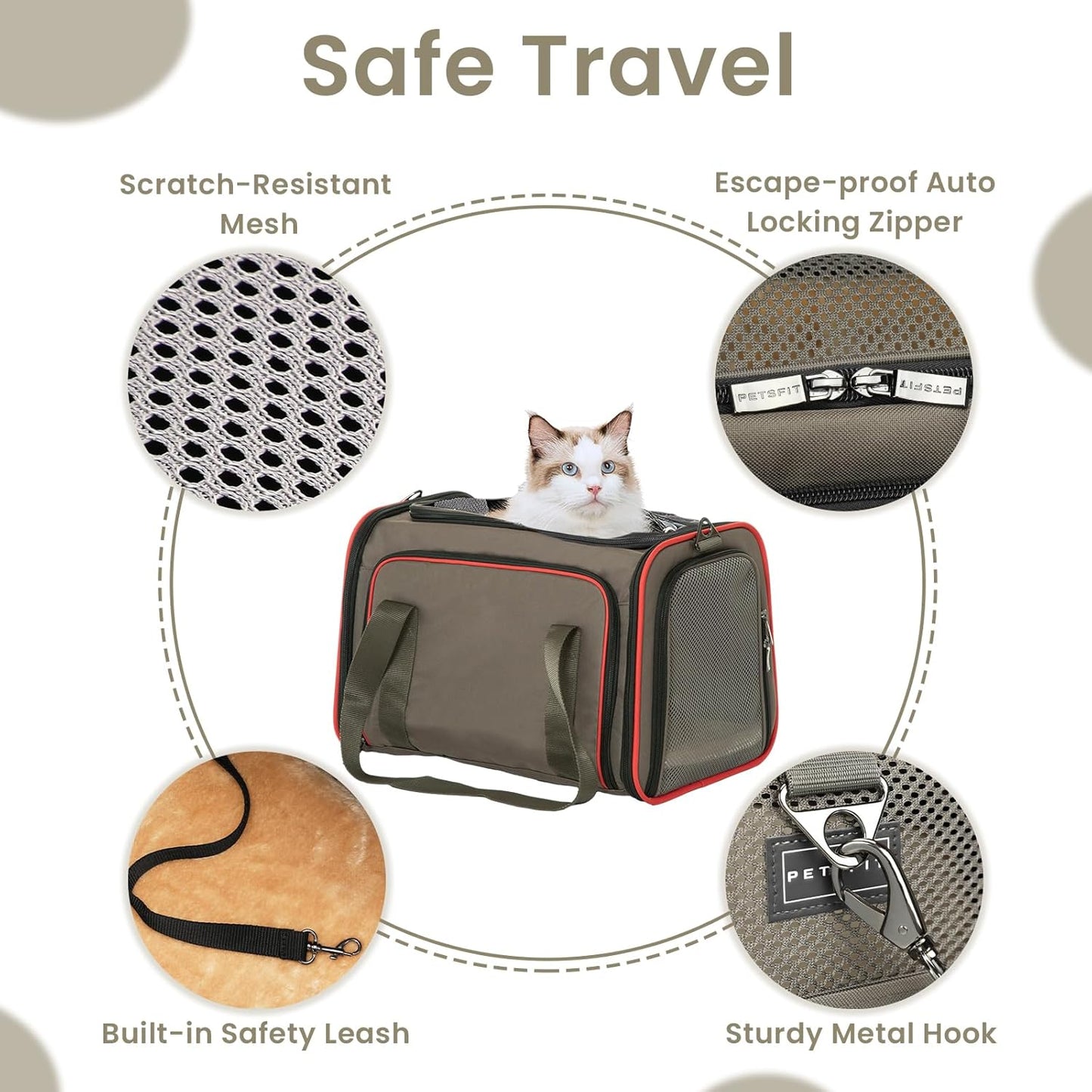 Airline Approved Expandable Large Cat Carrier Small Dog Carrier, 17" X 11" X 11" Collapsible Portable Soft-Sided Airplane Pet Carrier Bag with Two Extension, Fit for Outdoor Use