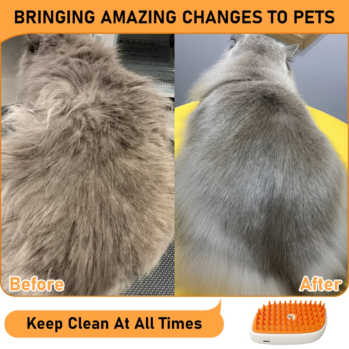 4-in-1 Cat Steam Grooming Brush | Anti-Static & Hair Removal Tool