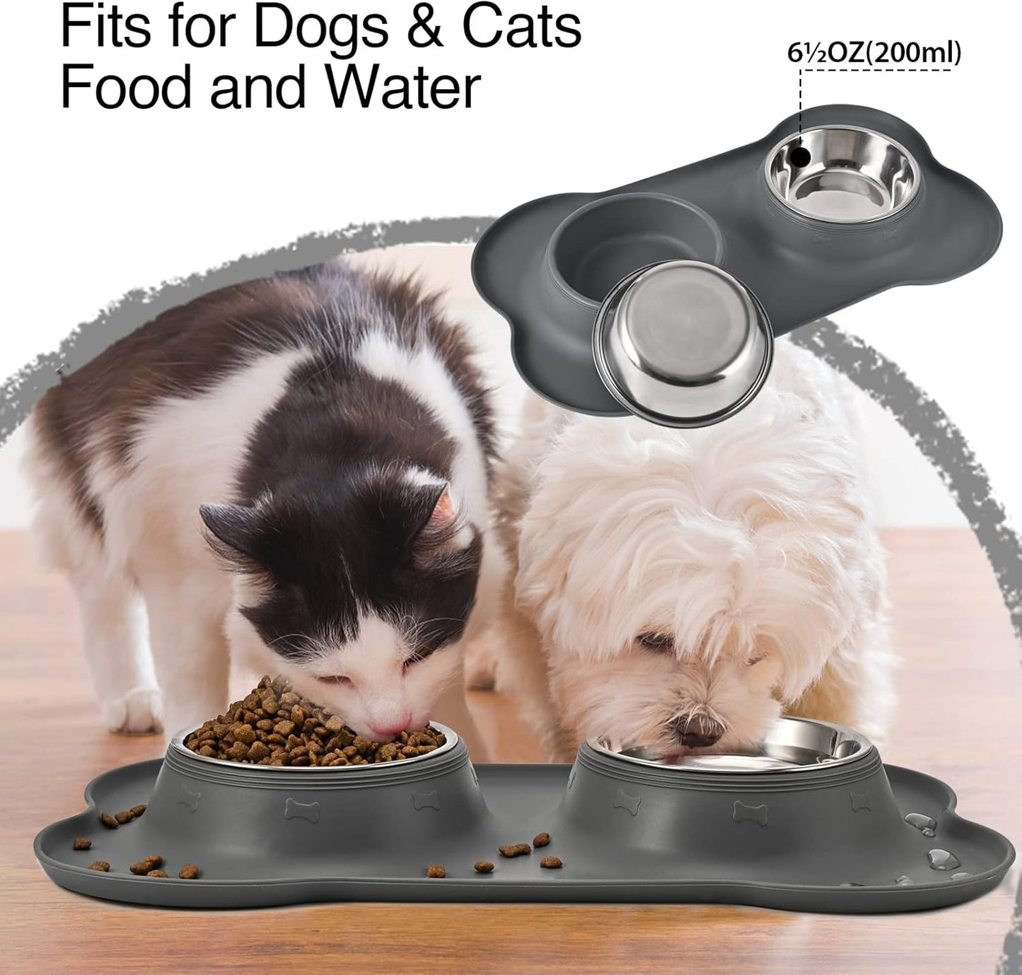 Dog Bowls 2 Stainless Steel Bowl for Pet Water and Food Feeder with Non Spill Skid Resistant Silicone Mat for Pets Puppy Small Medium Cats Dogs