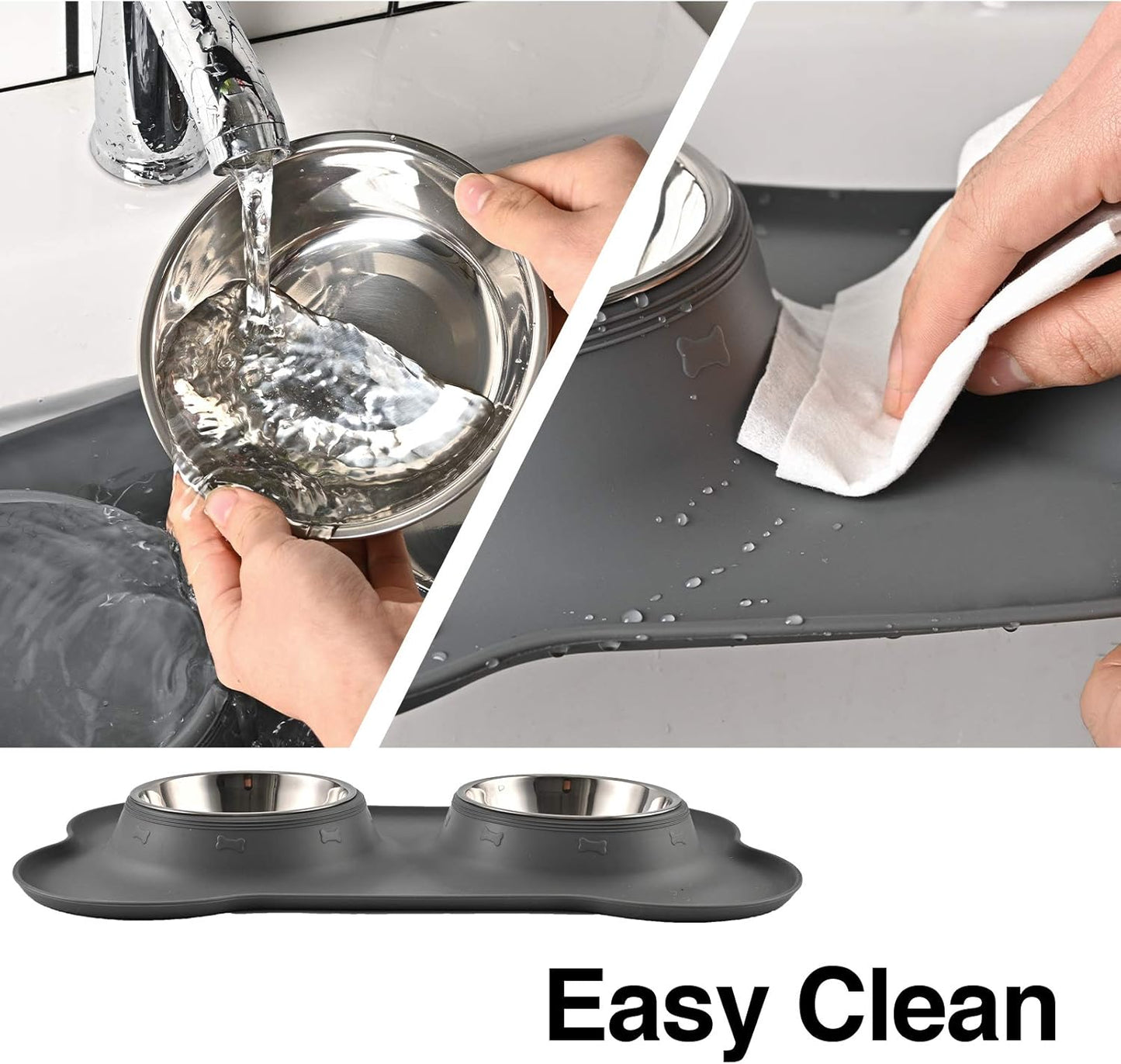Dog Bowls 2 Stainless Steel Bowl for Pet Water and Food Feeder with Non Spill Skid Resistant Silicone Mat for Pets Puppy Small Medium Cats Dogs