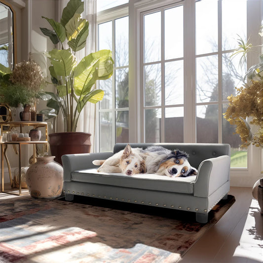 Luxury Heavy Duty Pet Sofa Bed Large Raised Dog Bed Cushioned Pet Lounge Chair with Removable Cushion for Medium to Large Dogs
