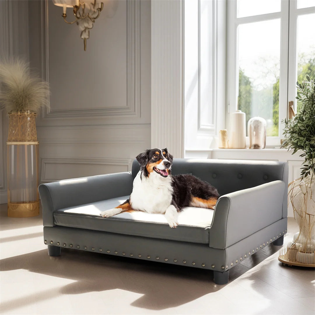 Luxury Heavy Duty Pet Sofa Bed Large Raised Dog Bed Cushioned Pet Lounge Chair with Removable Cushion for Medium to Large Dogs