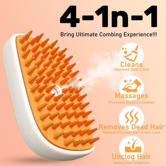 4-in-1 Cat Steam Grooming Brush | Anti-Static & Hair Removal Tool