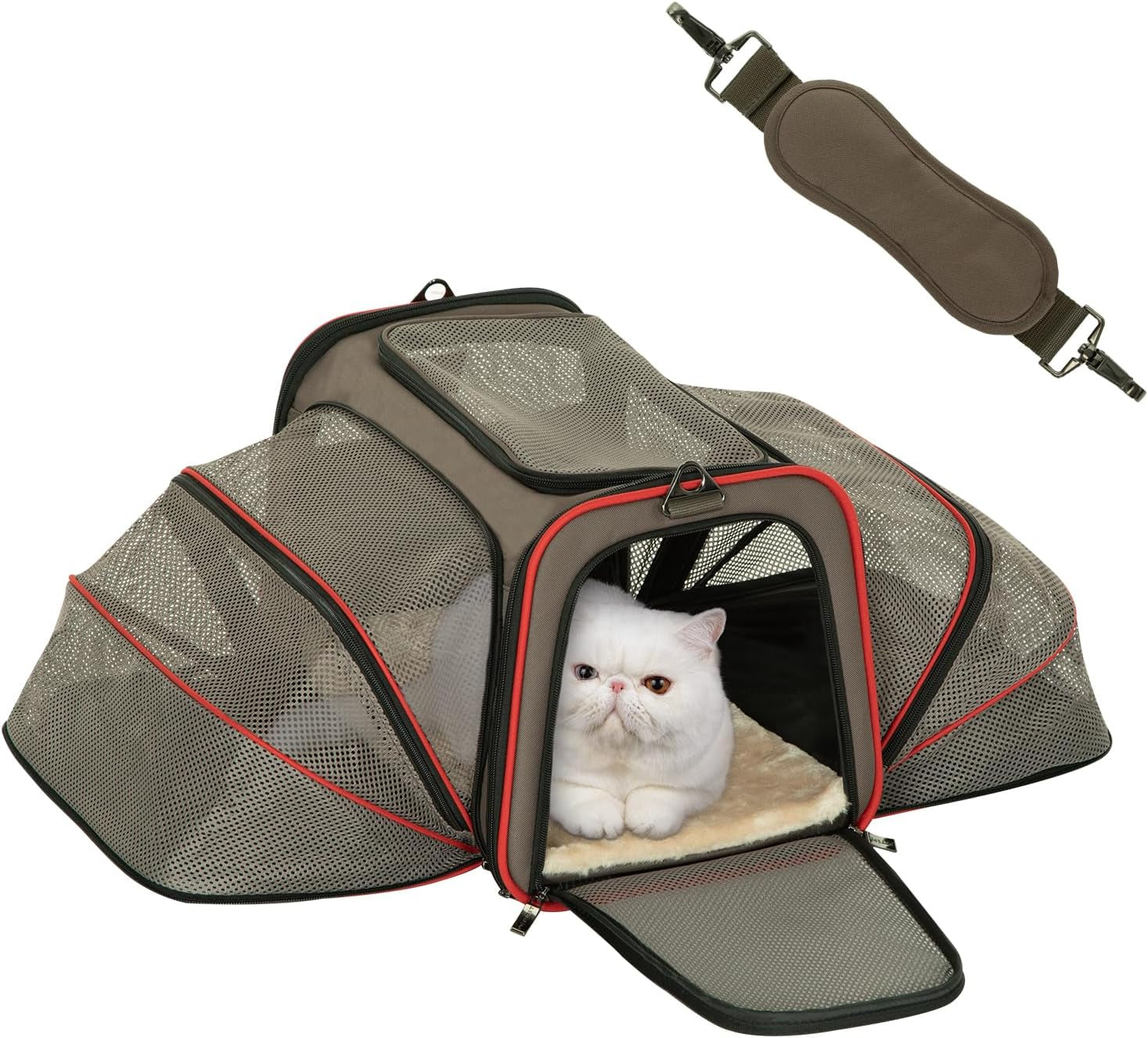 Airline Approved Expandable Large Cat Carrier Small Dog Carrier, 17" X 11" X 11" Collapsible Portable Soft-Sided Airplane Pet Carrier Bag with Two Extension, Fit for Outdoor Use