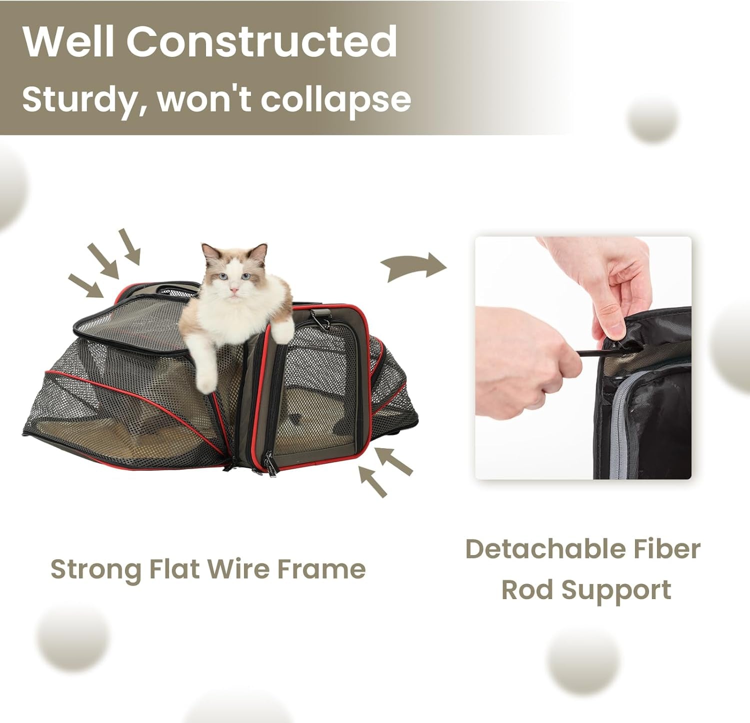 Airline Approved Expandable Large Cat Carrier Small Dog Carrier, 17" X 11" X 11" Collapsible Portable Soft-Sided Airplane Pet Carrier Bag with Two Extension, Fit for Outdoor Use