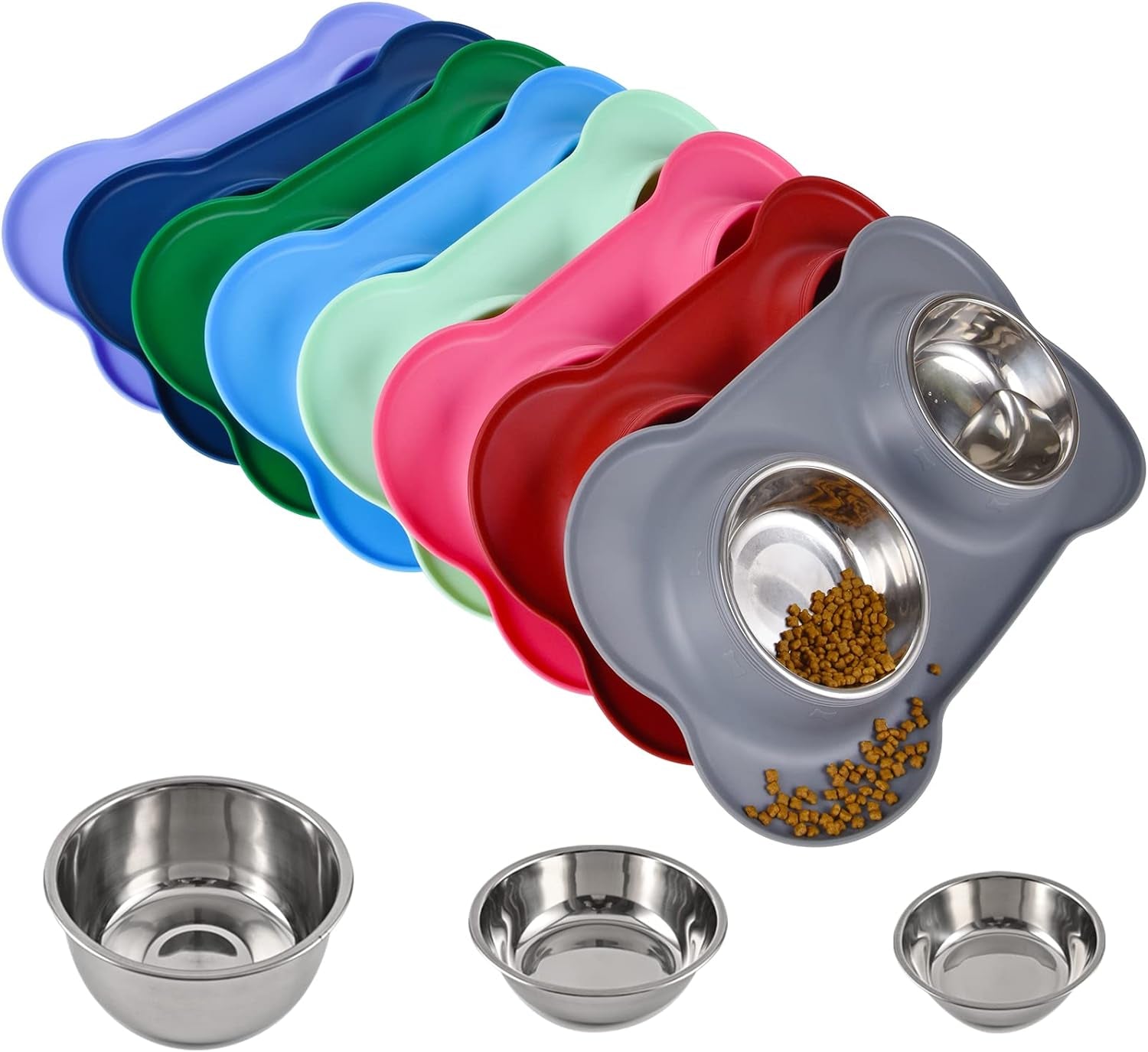 Dog Bowls 2 Stainless Steel Bowl for Pet Water and Food Feeder with Non Spill Skid Resistant Silicone Mat for Pets Puppy Small Medium Cats Dogs