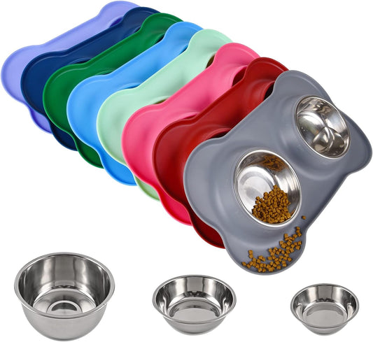 Dog Bowls 2 Stainless Steel Bowl for Pet Water and Food Feeder with Non Spill Skid Resistant Silicone Mat for Pets Puppy Small Medium Cats Dogs