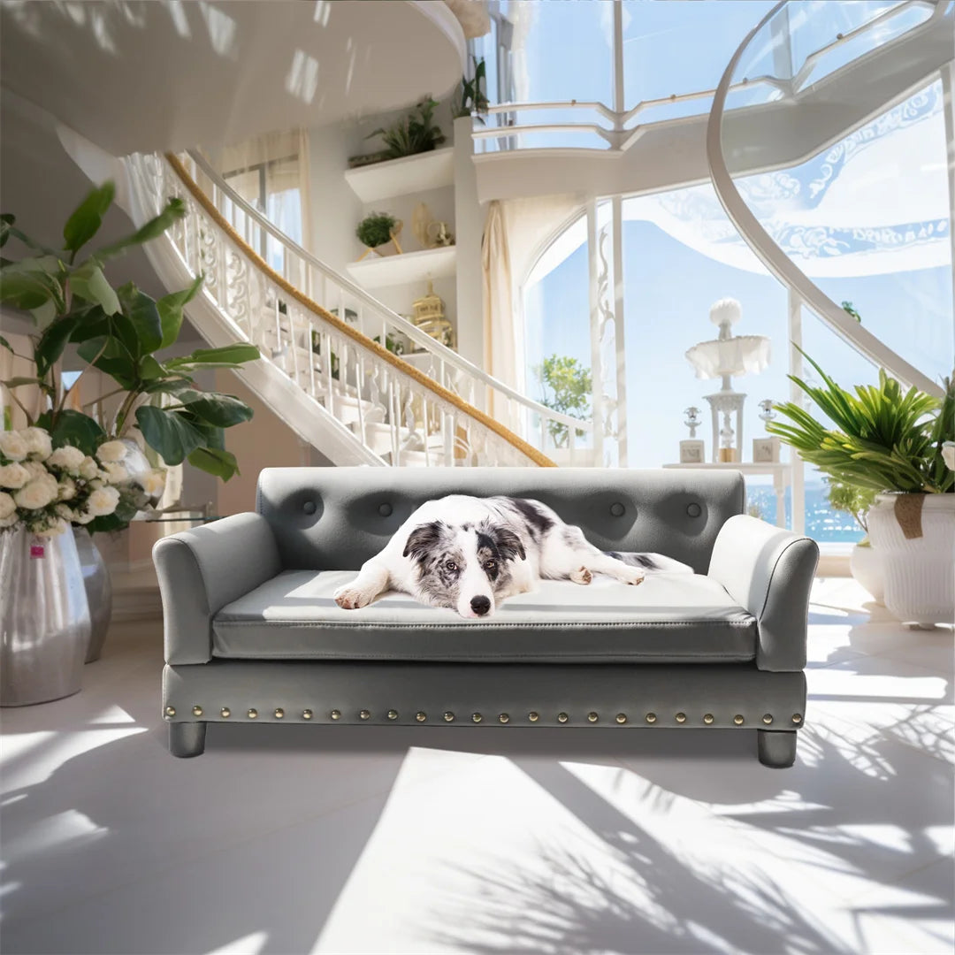 Luxury Heavy Duty Pet Sofa Bed Large Raised Dog Bed Cushioned Pet Lounge Chair with Removable Cushion for Medium to Large Dogs