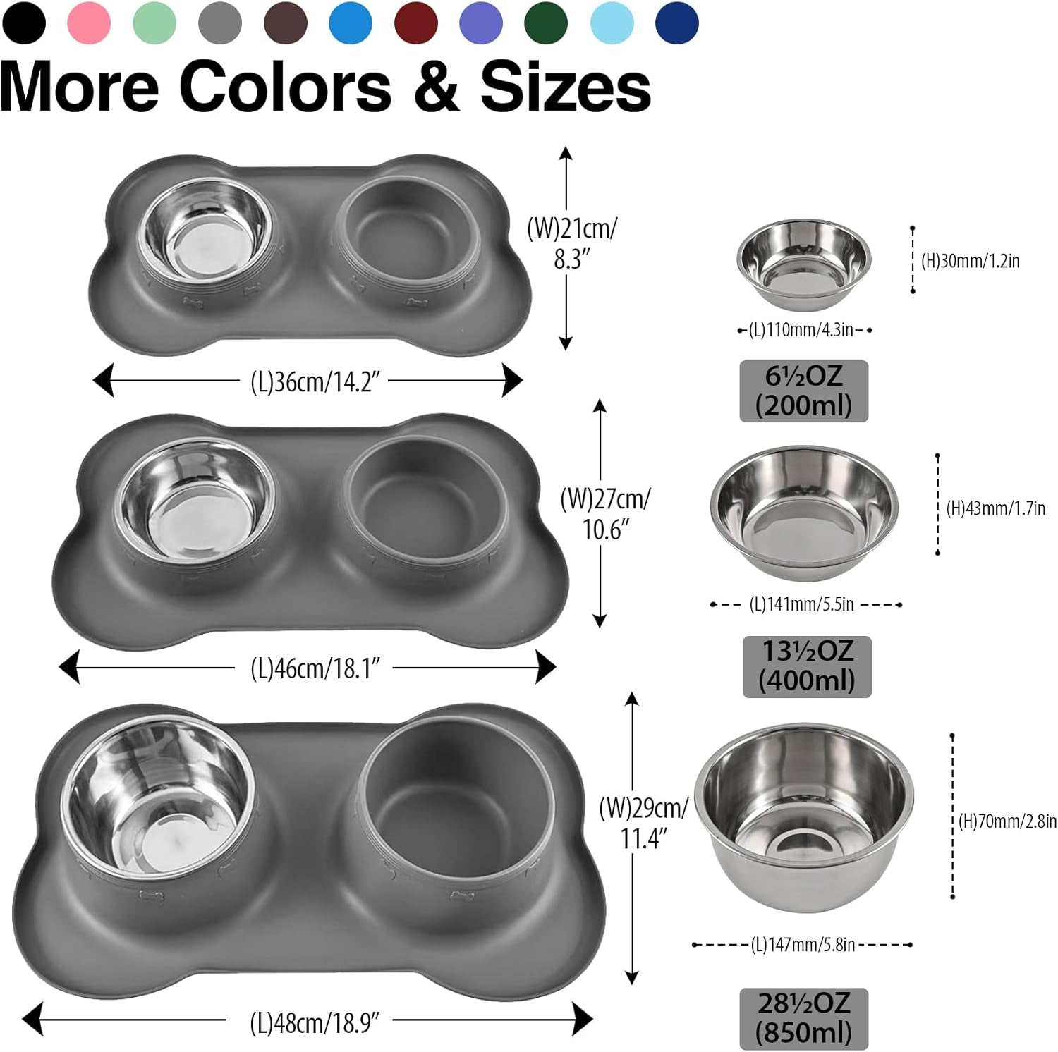 Dog Bowls 2 Stainless Steel Bowl for Pet Water and Food Feeder with Non Spill Skid Resistant Silicone Mat for Pets Puppy Small Medium Cats Dogs