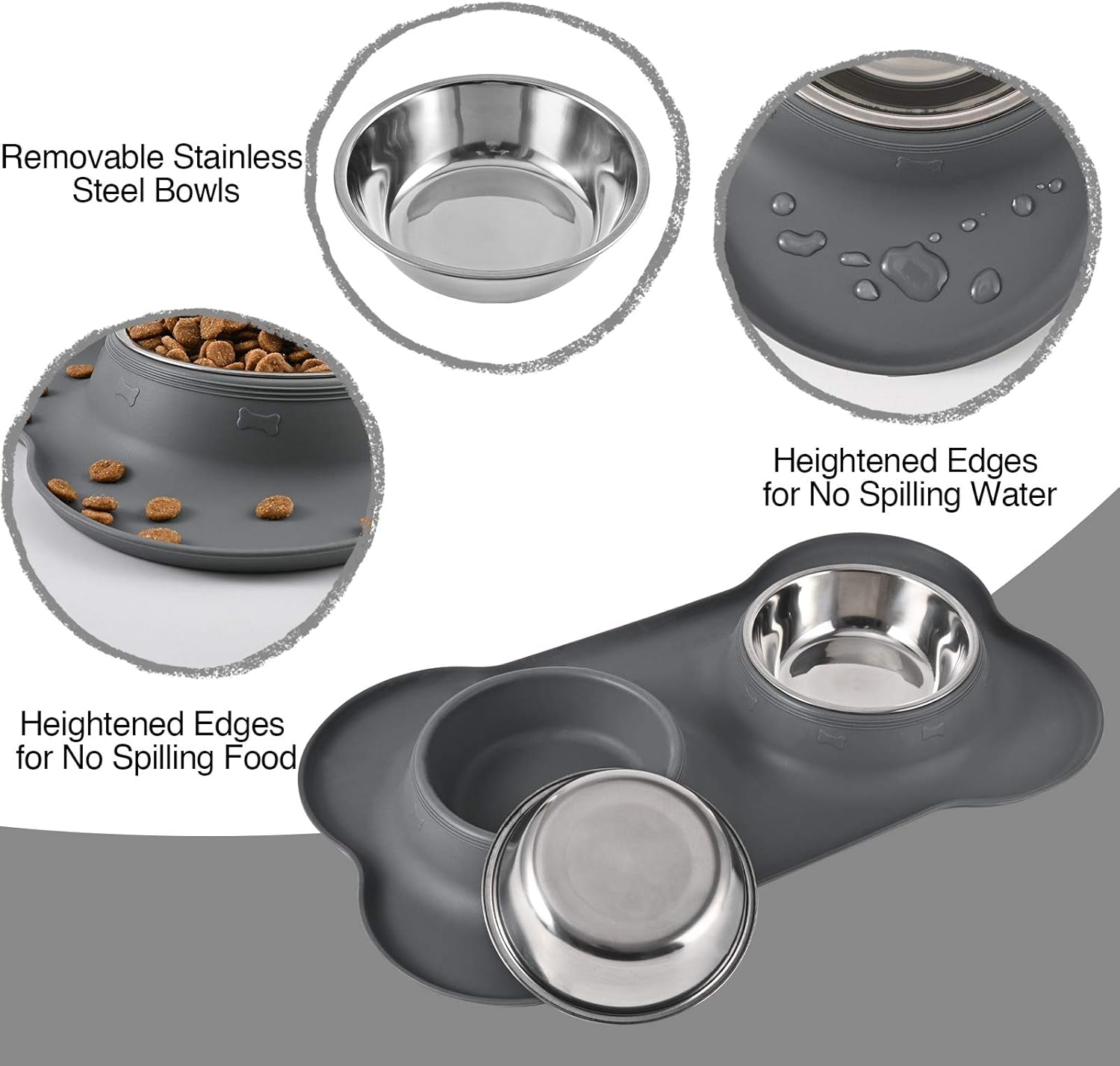 Dog Bowls 2 Stainless Steel Bowl for Pet Water and Food Feeder with Non Spill Skid Resistant Silicone Mat for Pets Puppy Small Medium Cats Dogs